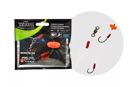 WIZARD MONSTER SURFACE LIVEBAIT DOUBLE MONO RIG 7/0+9/0 ROUND